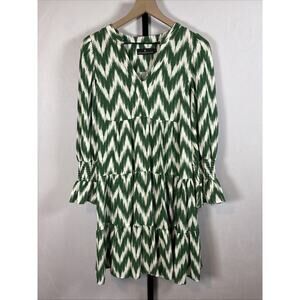 Pomander Place Kenzo Dress Women's XS Green Ikat Tiered‎ Relaxed Smocked Flowy